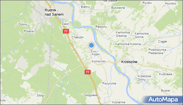 mapa Kopki, Kopki gmina Rudnik nad Sanem na mapie Targeo